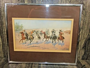 Vintage Frederic Remington A Dash for The Timber Custom Framed Print 12" X 10" - Picture 1 of 4