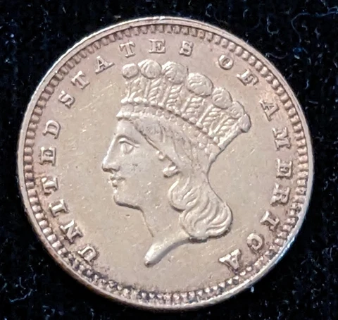 1889 U.S 1 Dollar Indian Head Gold Coin  Type 3 High Circulated Key date Cleaned Cover