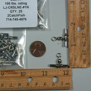 Crimpable Cross Line Swivels Tamaño # 1 25 piezas Color de níquel .083 / 2.1mm ID 105lb - Imagen 1 de 5