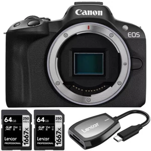 Canon EOS R50 Mirrorless Camera Body Only (Black) + 2x 64GB Card + Card Reader - Afbeelding 1 van 12