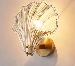 Coastal Shell Wall Sconce Light - Brass & Clear Glass - Picture 1 of 19