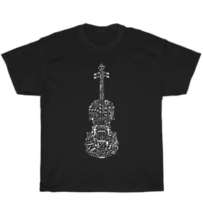 Musical Note Violin Player Graphic College Band Music T-Shirt Unisex Gift Tee - Picture 1 of 4