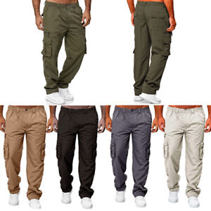 Hommes Travail Pantalon Combat Multi Poches Cargo Extensible Élastique Taille