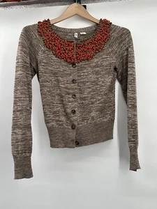 Anthropologie Moth Betty Strick Cardigan Pullover vorne offen mit Königin XS - Bild 1 von 7