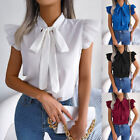 Summer Minimalist Fly Sleeved Shirt with Bow Tie and Short Sleeved Shirt Women