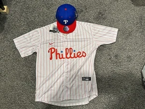 NWT Men’s Nike Kyle Schwarber White W/Pin Stripe Jersey Combo Large. L - Picture 1 of 3