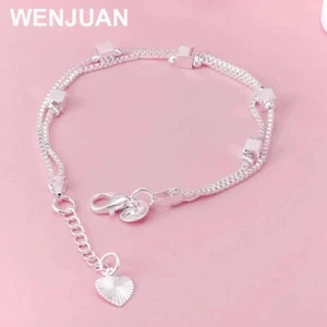 Pulsera con dije de plata de ley 925 para mujer - 20 cm boda fiesta joyería regalo - Imagen 1 de 17