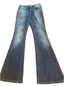 LEI Sophia Hipster Flare Jeans Dark Wash Hip Hugger Flared Low Rise 0 - Picture 1 of 7