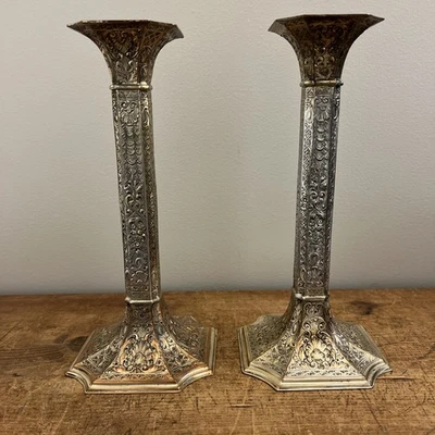 Candelabros vintage Barbour International placa de plata Art Nouveau Repousse 10" Foto 1 de 4