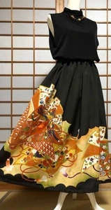 Maxi gonna kimono unica nel suo genere Made in Japan nera Tomesode | taglia gratuita seta 2 - Foto 1 di 16