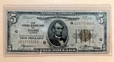 1929 Chicago Federal Reserve Bank $5 five-dollars FR-1850-G - Image 1 of 2