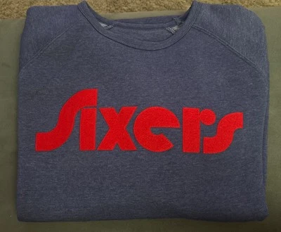 76ers “Sixers” Navy Blue Crewneck (Sportique Apparel Co. Size Medium - Image 1 of 4