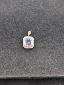 14k Gelbgold Brillantschliff Tansanit & Diamant Anhänger - Bild 1 von 6
