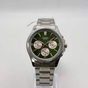 Casio MTP-1375D-3AVDF Herren grünes Zifferblatt Chronograph Uhr silber Edelstahl - Bild 1 von 10