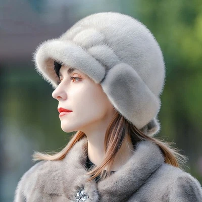 Женская реальный целый полный норки шляпа верхняя шляпа зимнее ведро котелок шляпа теплая крышка - Изображение 1 из 4