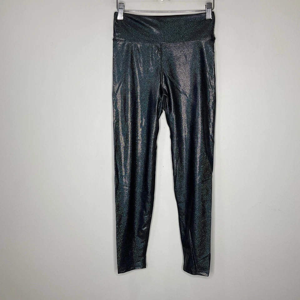 Leggings deportivos Heroine metálicos tiro medio ajustados ropa de acción negros medianos Foto 1 de 4