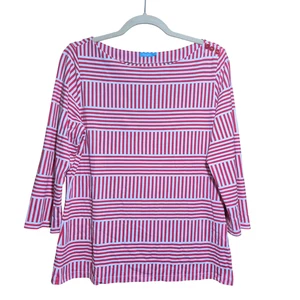 J Mclaughlin Womens Catalina Cloth Top Size L 3/4 Sleeve Striped Blouse Red - Picture 1 of 6