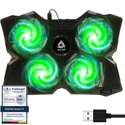 Almohadilla de enfriamiento para computadora portátil KLIM Wind - Soporte para computadoras portátiles de 11 a 17 pulgadas, ventiladores PS4-4 - Li... Foto 1 de 4