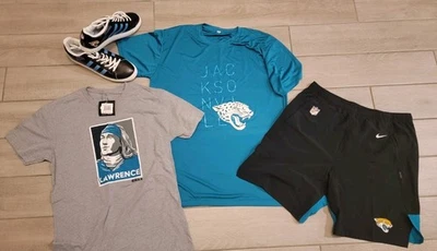 4 Item Jacksonville Jaguars NFL Clothing Lot, Mixed Sz Sneakers/Tees/Shorts, NWT - Image 1 of 4