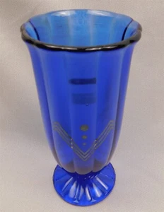 Vtg Art Deco Cobalt Blue Glass Vase with Silver Accents 7" Tall - Picture 1 of 10