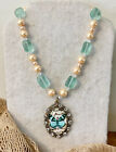 Beautiful Artisan Made Butterfly Cabochon Rhinestone Pendant Glass Bead Necklace
