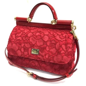 DOLCE & GABBANA D&G Sicily Logo Plate Flower Embroidery Hand Bag Red - Picture 1 of 6