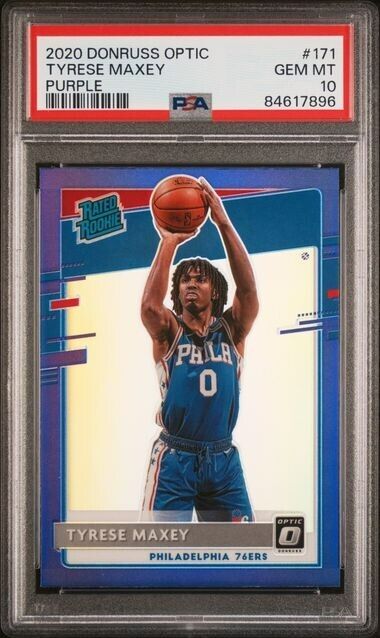 2020 PANINI DONRUSS OPTIC 171 TYRESE MAXEY PURPLE PSA 10