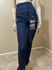 Women’s Blue Cotton Denim Casual Stretch High Waist Button Zipper Size 3 Pants - Picture 1 of 23