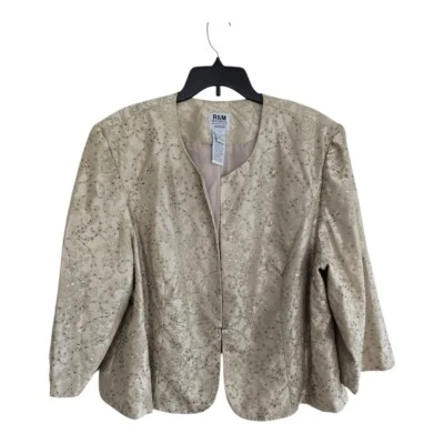 Jaqueta R&M Richards Feminina Tamanho 24W Bege Manga Comprida Frisada Feita à Mão - Imagem 1 de 4