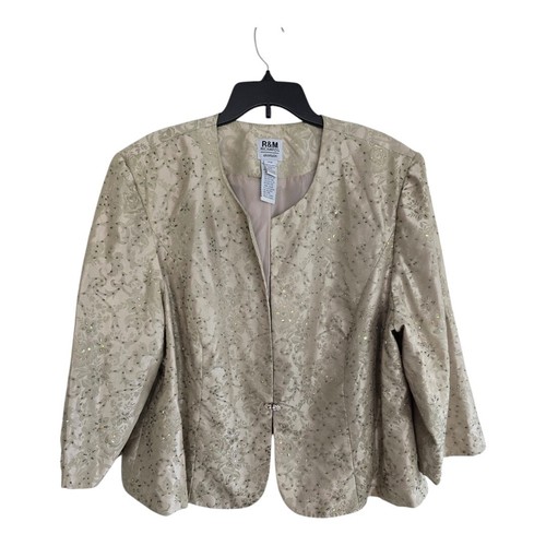 VETEMENTS R&M Richards Giacca Donna Tg 24W Beige Maniche Lunghe Perline Fatta a Mano