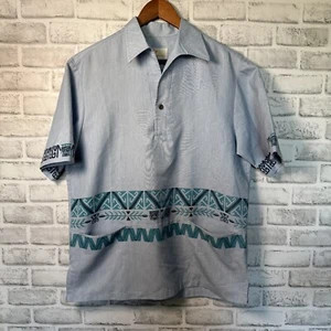 Vintage 1960’s Iolani Hawaiian shirt Blue Tiki Medium - Picture 1 of 9