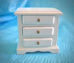 dollhouse doll house miniature VINTAGE WHITE WOOD CHEST OF DRAWERS END TABLE - Picture 1 of 4