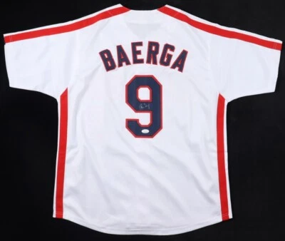 CARLOS BAERGA HAND SIGNED CLEVELAND INDIANS GUARDIANS WHITE JERSEY. JSA COA. - Image 1 of 3