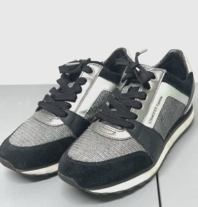MICHAEL KORS Billie Trainer Glitter Chain Mesh BLK Silver Shoes - US 6.5M EU36.5 - Picture 1 of 10