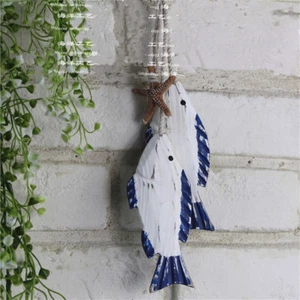 2Pcs Wooden Hanging Fish Coastal Village Handicrafts Nautical Wall Decor Wood - Picture 1 of 4