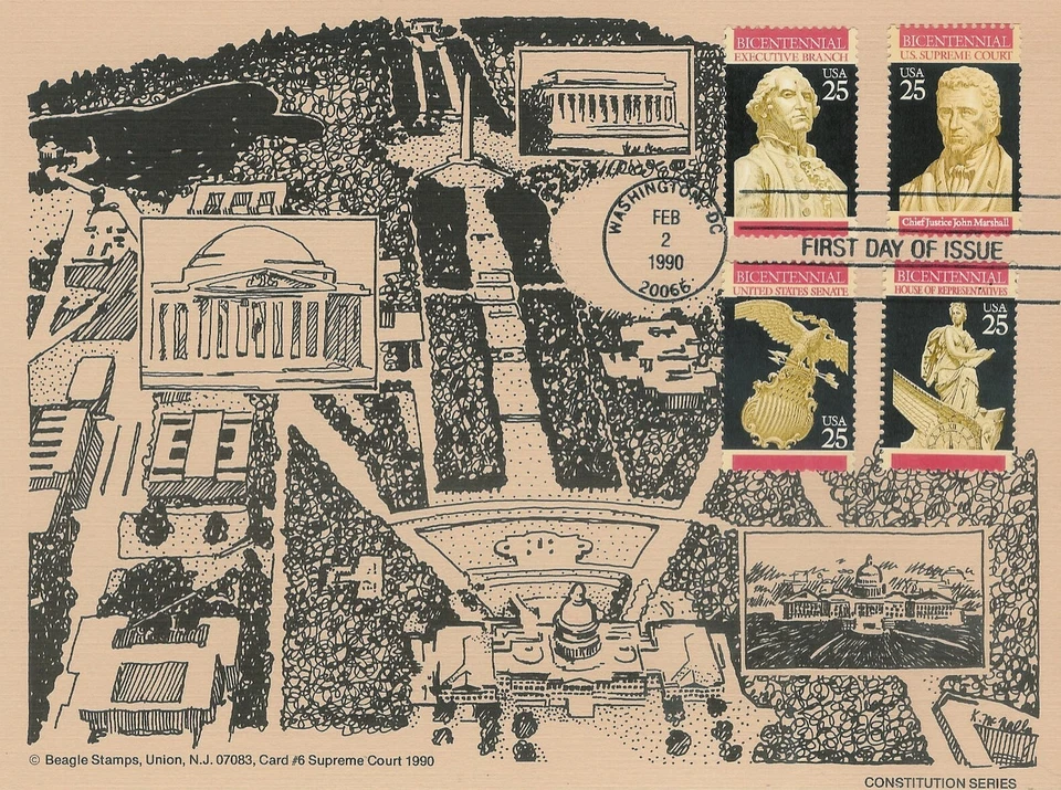 Bicentennial US Government 4 Stamp Set 'Constitution Series' Card#6 Supreme Ct. - Image 1 of 1