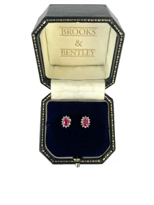 Ruby and Diamond Earrings 9ct Gold Cluster Stud Diamond & Ruby Gold Earrings - Picture 1 of 19