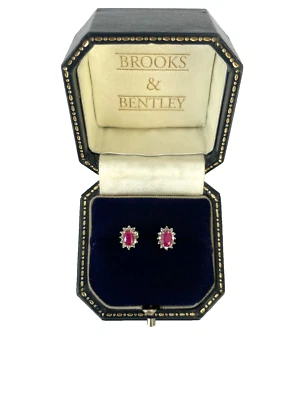 Ruby and Diamond Earrings 9ct Gold Cluster Stud Diamond & Ruby Gold Earrings - Image 1 of 4