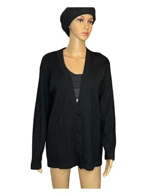 Cárdigan negro de lana con cuello en V vintage de Rafaella para mujer. Talla: M Foto 1 de 4