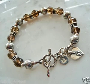Silpada Bracelet B1477 Smoky Quartz Toggle Clasp - Heart Charm - Picture 1 of 7