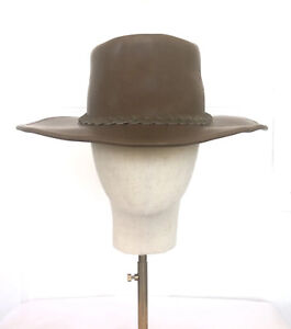 Genuine Smooth Oil Leather Wide Brim Cowboy Outback Dundee Hat made in Australia