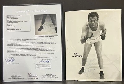 Tony Canzoneri Signed B&W Photograph JSA Certified US Pro Boxer (d.1959) w/LOA!! - Image 1 of 4