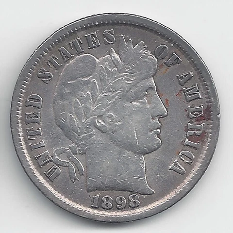 1898 Liberty Head Barber Dime VF Lot 535 Cover