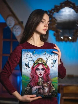 Girl with red hair, Original Acrylic Painting, Fairy Portrait, Wall Art Decor - Image 1 of 4