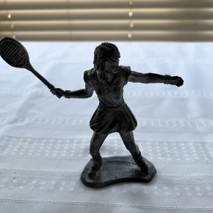 MICHAEL RICKER Pewter Metal Sculpture Female Tennis  Player 5.5” Tall - Picture 1 of 6