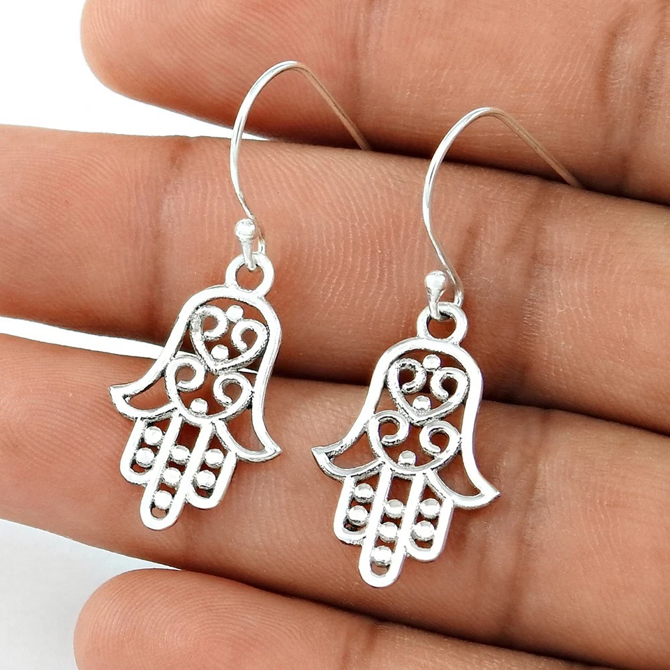 Hamsa Mano de Fátima Pendientes Sólido 925 Plata Ley Regalo Navidad para Mujer - Imagen 1 de 4