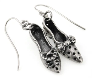 Nanette Jordan 925 Sterling Silver Miniature Vintage Shoes Dangle Earrings - Picture 1 of 6