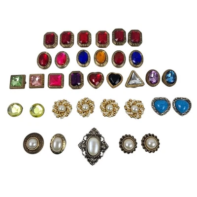 Vtg MCM Mixed Lot 34 Button Covers Jewel Tones, Beaded, Faux Pearl & Turquoise - Image 1 of 4