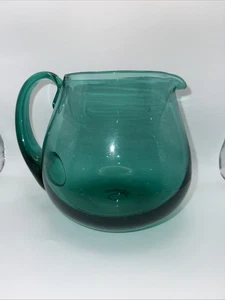 VTG Blenko Blue Aqua Glass Pitcher 6 1/2"A x 5"D x 5 1/2”H MCM #3750 - Picture 1 of 7
