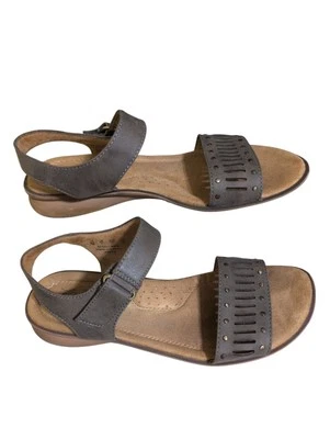 Sandalias Natural Soul con correa al tobillo punta abierta cuero tostado/gris para mujer 7M Foto 1 de 4